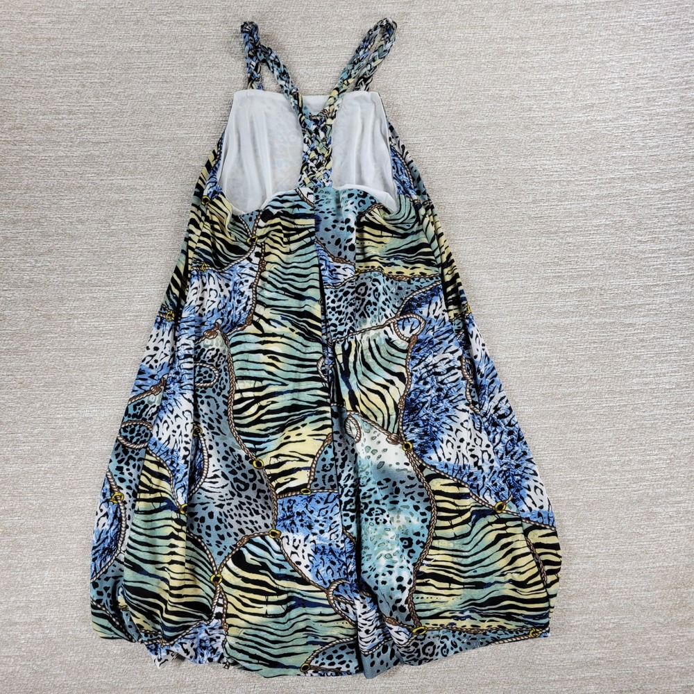 Ocean Blue Racerback Coverup Dress L Animal Print Tiger Stripe Braided Neck Boho
